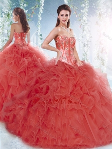 Pretty Brush Train Detachable Lovely Quinceanera Dresses with Beading and Ruffles