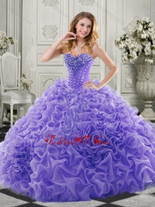 Wonderful Chapel Train Beaded and Ruffled New style Quinceanera Dresses in Lavender