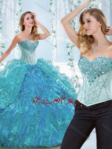 Popular Big Puffy Blue DetachableNew style Quinceanera Dresses with Ruffles and Beading