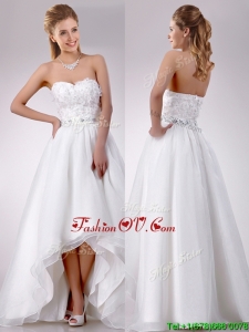Fashionable High Low Organza Wedding Dress with Beading