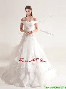 Clearance A Line Off the Shoulder Wedding Dresses with Beading and Ruffles