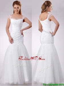 Gorgeous Square Mermaid Applique Side Zipper Wedding Dress in Tulle