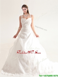 Popular Spaghetti Straps Court Train Wedding Dresses with Beading and Appliques