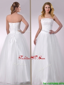 Sophisticated A Line Strapless Beaded Bridal Dress in Tulle for 2016