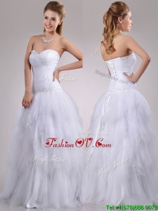 2016 Plus Size A Line Sweetheart Tulle Wedding Dress with Beading