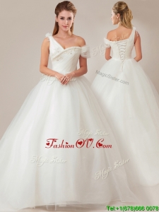 Fashionable Asymmetrical Wedding Dresses with Beading and Ruching