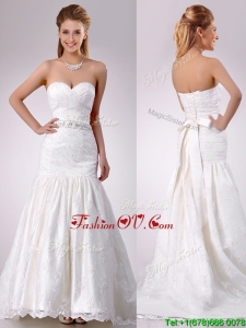 Plus Size Mermaid Beaded and Bowknot Laced Wedding Dress with Brush Train