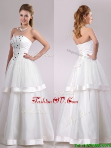 Plus Size Strapless A Line Beaded Long Wedding Dress in Tulle