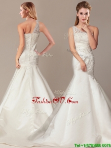 Plus Size Beaded Decorate Shoulder Mermaid Wedding Dresses with Court Train