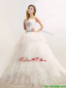 Plus Size Sophisticated Strapless Feathered and Beaded Wedding Dresses in Tulle