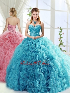 Best Rolling Flowers Brush Train Detachable Quinceanera Gowns with Beading
