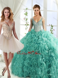 Gorgeous Rolling Flowers Deep V Neck Detachable Quinceanera Skirt with Cap Sleeves