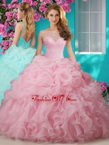 Lovely Beaded and Ruffled Big Puffy Quinceanera Gown with See Through Scoop