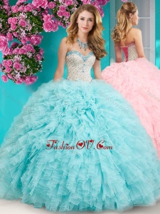 Feminine Really Puffy Floor Length Quinceanera Dress with Beading and Ruffles