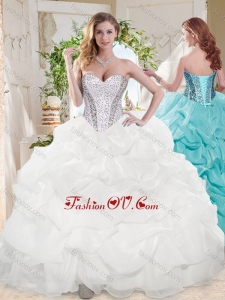 Beautiful Ball Gown Sweetheart Organza Beading and Bubbles New style Quinceanera Dress in White