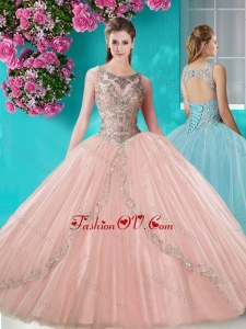 Cheap See Through Scoop Organza New style Quinceanera Dress with Beading