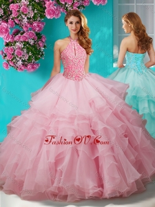 Decent Beaded and Ruffled Layers New style Quinceanera Dress with Halter Top