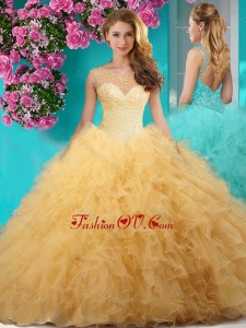 Delicate See Through Scoop Big Puffy New style Quinceanera Dress with Beading and Ruffles