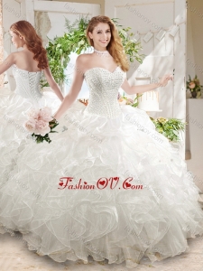 Discount Ball Gown Sweetheart White New style Quinceanera Dress with Beading and Ruffled