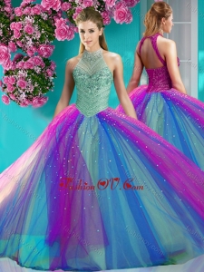 Exclusive Halter Top Really Puffy New style Quinceanera Dresswith Beading and Appliques