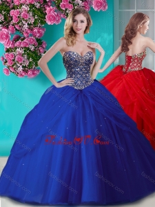 Gorgeous Beaded and Rhinestoned Big Puffy New style Quinceanera Dress in Blue