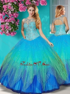 Gorgeous See Through Beaded Scoop New style Quinceanera Dress in Multi Color