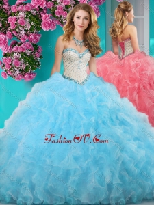 New Style Really Puffy Light Blue New style Quinceanera Dress with Beading and Ruffles