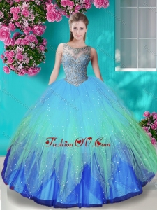 Perfect See Through Beaded Bodice New style Quinceanera Dress in Gradient Color