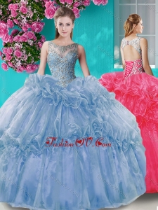 Puffy Skirt See Through Beaded Bodice Modern Quinceanera Dresswith Scoop