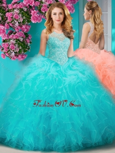 Sophisticated See Through Beaded Scoop Modern Quinceanera Dress with Ruffles