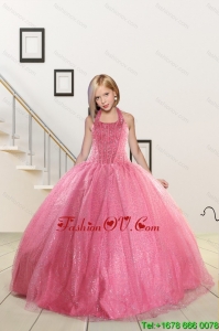 Top Seller Beading and Sequins Baby Pink Flower Girl Dress for 2015 Spring