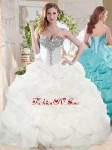 White Ball Gowns Beaded and Bubbles Modern Quinceanera Dress with Sweetheart