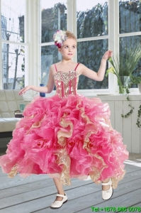 2015 Gorgeous Beading and Ruffles Flower Girl Dress in Pink and Gold