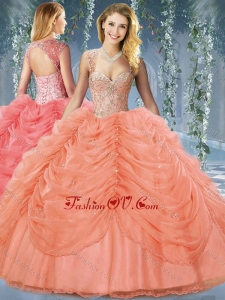 Beaded and Bubble Big Puffy Organza Lovely Quinceanera Dress in Orange Red