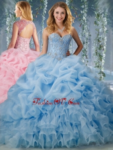 Lovely Brush Train Big Puffy Quinceanera Dress with Beading and Ruffles