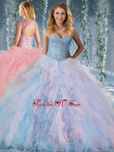 Modern Rainbow Big Puffy Quinceanera Dress with Beading and Ruffles