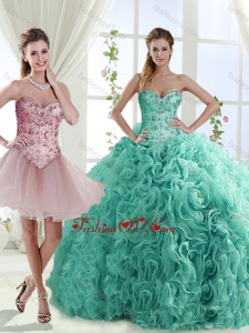 Modern Rolling Flowers Really Puffy Detachable Quinceanera Dresses with Beading