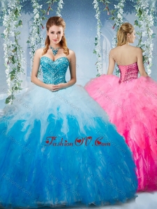 New style Gradient Color Big Puffy Quinceanera Dress with Beading and Ruffles