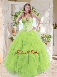 A-line Beaded and Ruffed Best Quinceanera Dresses in Spring Green
