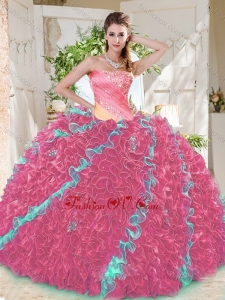 Beautiful Beaded Pleated and Ruffled Big Puffy Lovely Quinceanera Dresses in Rainbow