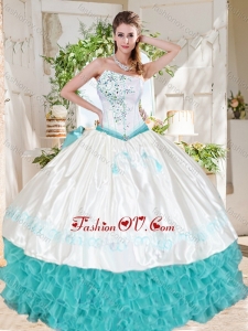 Exclusive Ruffled and Beaded Asymmetrical Best Quinceanera Dresses with White and Aqua Blue