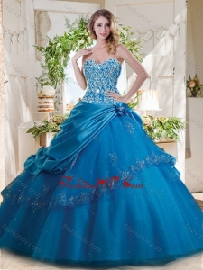 Fashionable Beaded and Applique Big Puffy Lovely Quinceanera Dresses in Teal