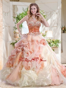 Fashionable Beaded and Bubble Best Quinceanera Dresses in Peach and White