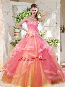 Fashionable Rainbow Big Puffy Best Quinceanera Dresses with Ruffles Layers and Beading