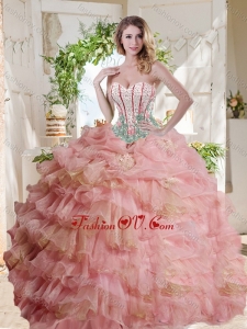 Fashionable Visible Boning Beaded Pink Lovely Quinceanera Dresses in Organza