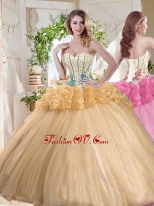 Gorgeous Beaded and Bubble Organza Modern Quinceanera Dresses in Gold
