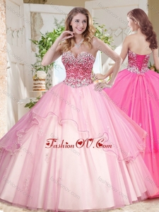 Lovely Ruffled Layers Modern Quinceanera Dresses with Beaded Bodice in Pink