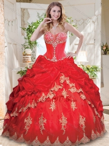 Luxurious Applique and Beaded Red Lovely Quinceanera Dresses with See Through Sweetheart