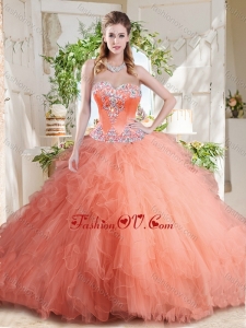 New Arrivals Beaded and Ruffled Big Puffy Modern Quinceanera Dresses with Orange