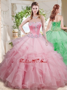 Wonderful Beaded and Ruffled Layer Big Puffy 2016 Quinceanera Dresses in Baby Pink